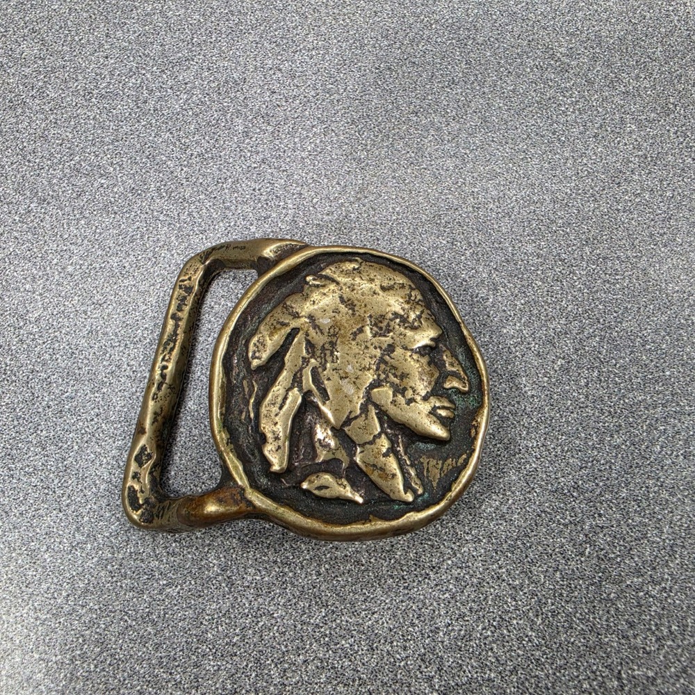Belt Buckle Brass Good Native American Chief Western Vintage